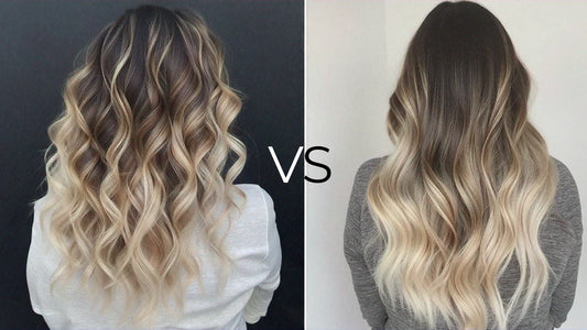 two side-by-side pictures of balayage and ombre