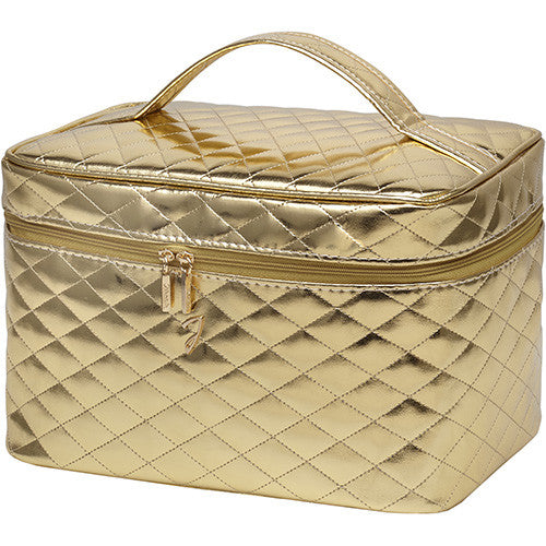 QUILTED GOLDEN TRAVEL BAG, BIG, EMPTY, 27X17X20CM - QUILTED GOLDEN TRAVEL BAG, BIG, EMPTY