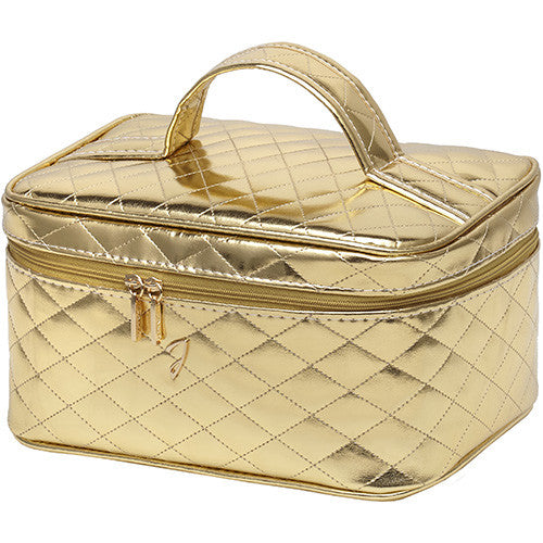 QUILTED GOLDEN TRAVEL BAG, MEDIUM, EMPTY 24X13X18CM - QUILTED GOLDEN TRAVEL BAG, MEDIUM