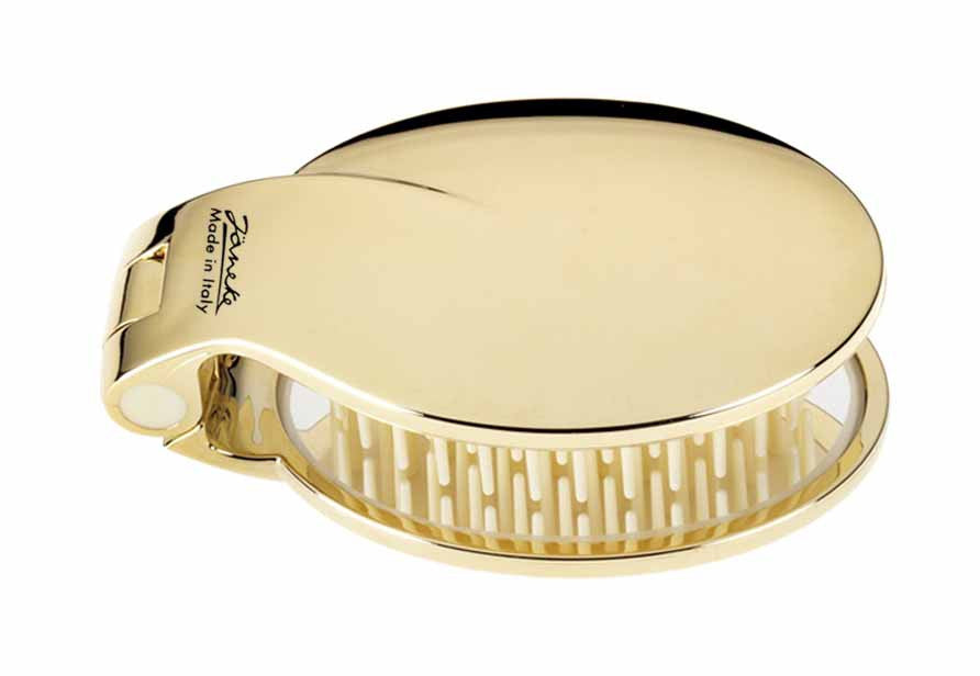 FOLDING HAIRBRUSH WITH MIRROR, GOLD COLOR - FOLDING HAIRBRUSH WITH MIRROR, GOLD COLOR