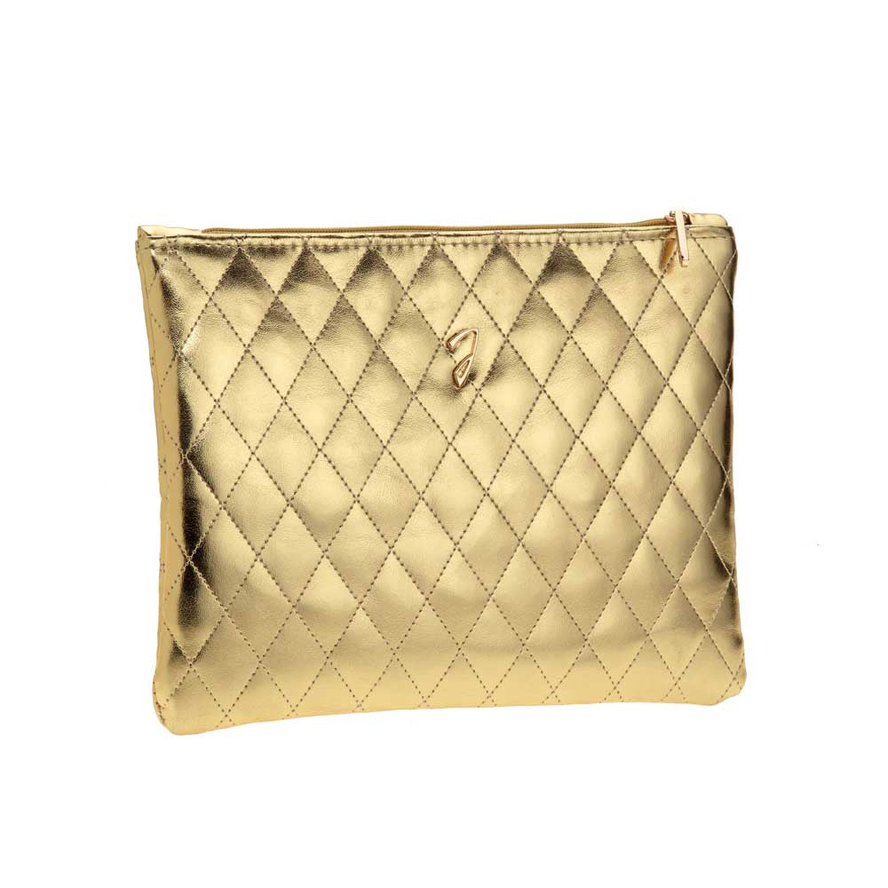 GOLDEN QUILTED POUCH, EMPTY, 22X17 CM - GOLDEN QUILTED POUCH