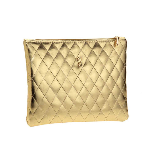 GOLDEN QUILTED POUCH, EMPTY, 22X17 CM - GOLDEN QUILTED POUCH