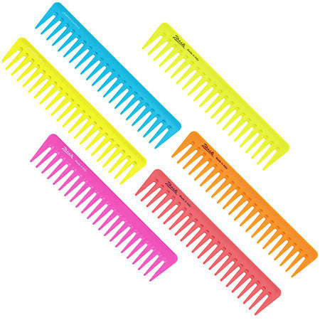 KIT OF 6 SUPERCOMB STYLING AND GEL SPREADING COMBS, ASSORTED IN VARIOUS FLUORESCENT COLORS,