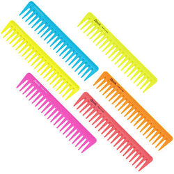 KIT OF 6 SUPERCOMB STYLING AND GEL SPREADING COMBS, ASSORTED IN VARIOUS FLUORESCENT COLORS,