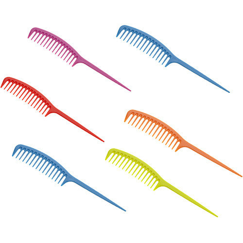 KIT OF 6 FASHION COMBS, GEL APPLICATION COMBS FOR STYLING IN VARIOUS COLORS, 21,5X3