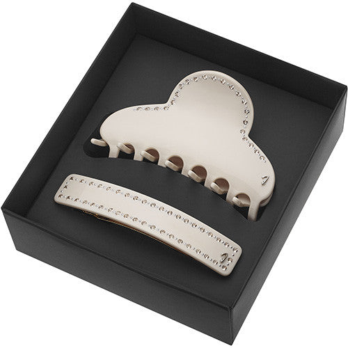 GIFT BOX IVORY HAIR CLIP AND HAIR BARRETTE WITH SWAROWSKI - GIFT BOX IVORY